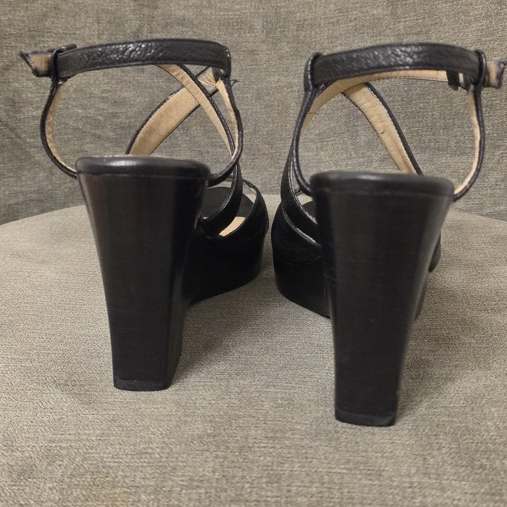 Max Mara Leather‎ Wedge Platform Size 37  US 7 Black  Open Toe